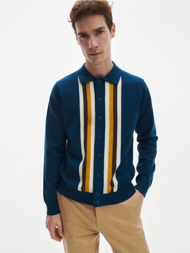 Reserved - Cardigan cu guler - indigo