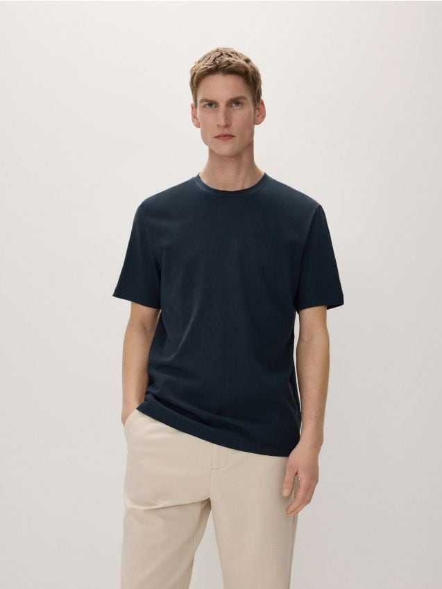 Reserved - tricou cu croială regular și adaos de mătase - bleumarin