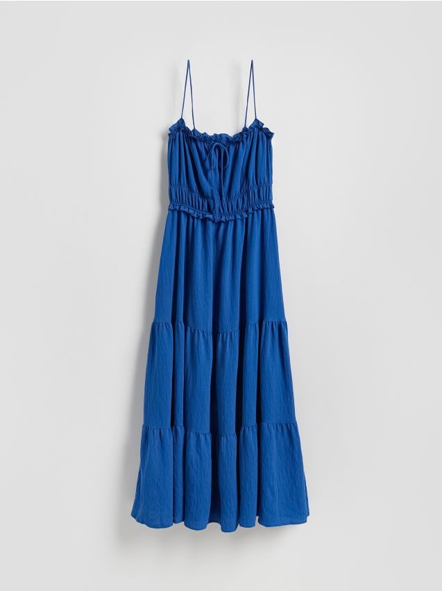 Reserved - Rochie maxi cu volane - albastru-cobalt