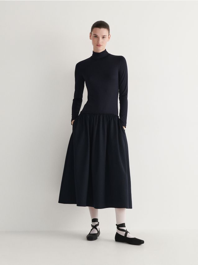 Reserved - rochie din materiale combinate - bleumarin