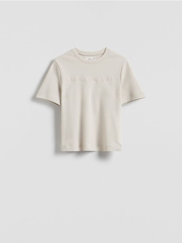 T-shirt with embroidered slogan - RESERVED