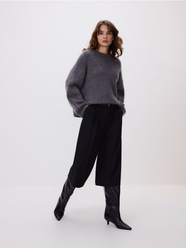 Reserved - Pulover cu amestec de mohair și lână - gri-neutru