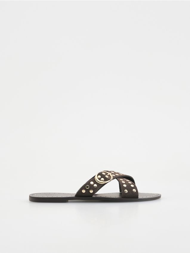 Leather rich sliders with rivets - RESERVED