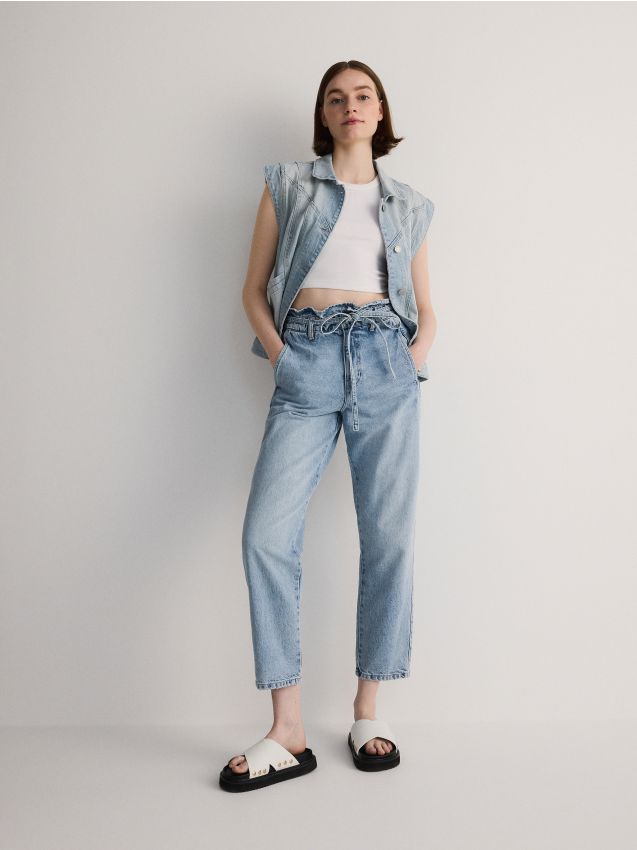 Reserved - vestă din denim cu efect prespălat - albastru