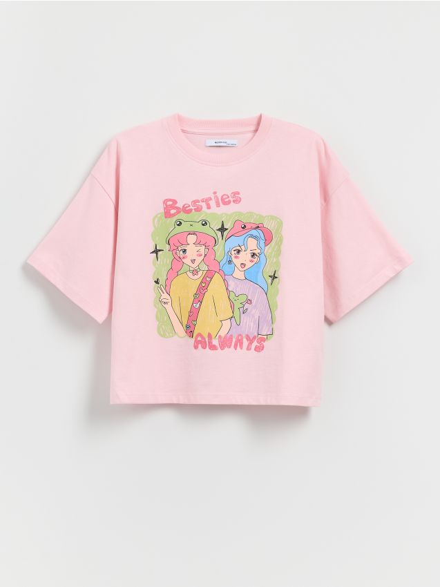 Reserved - Tricou cu imprimeu - roz-pastel