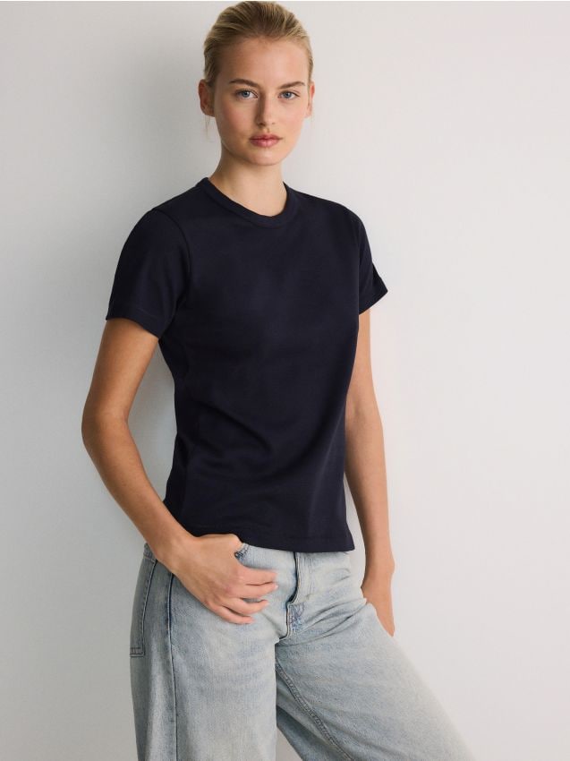 Reserved - tricou din bumbac greu - bleumarin