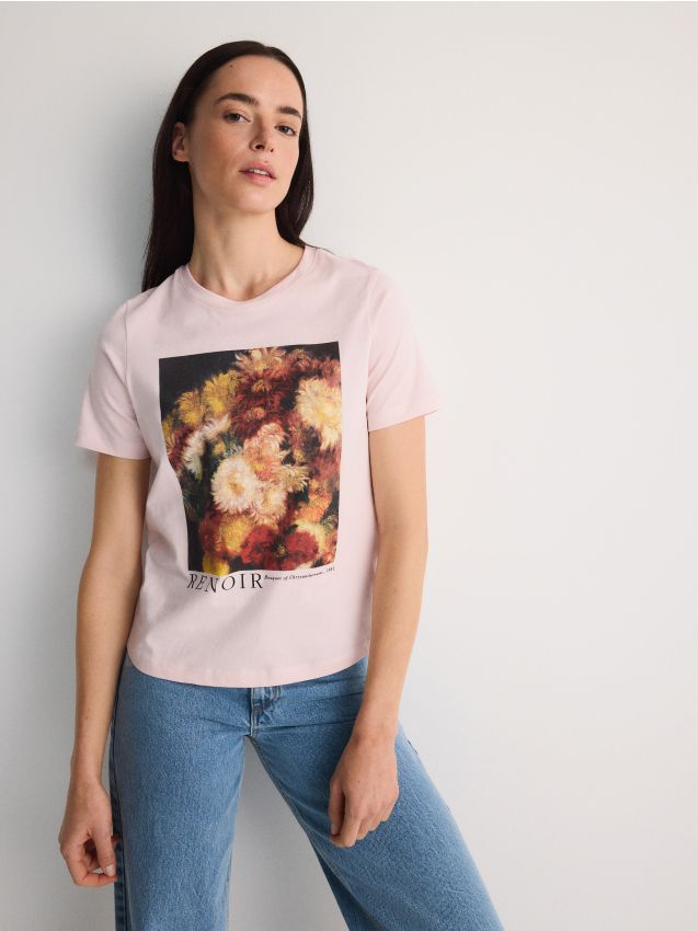 Reserved - Tricou cu imprimeu - roz-pastel