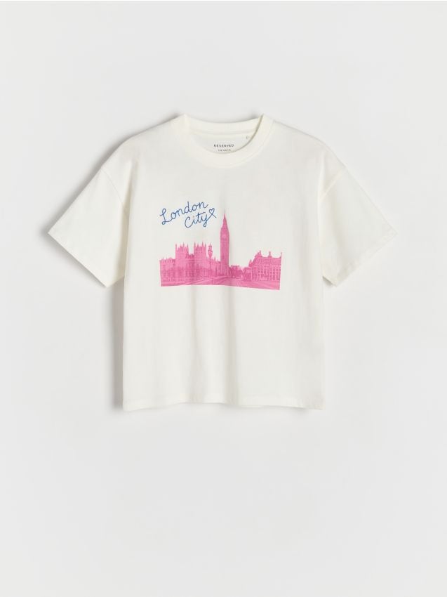 Reserved - Tricou din bumbac cu aplicații - crem