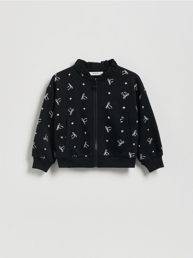 Reserved - Bluză sport bomber, cu aplicație - negru
