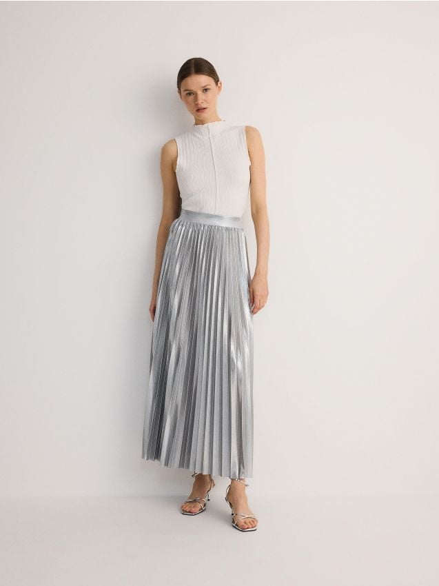 Reserved - ladies` skirt - argintiu