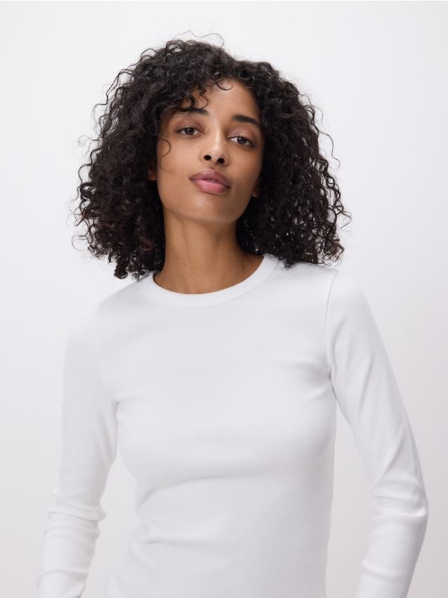 Reserved - Top cu mânecă lungă și dungi - crem