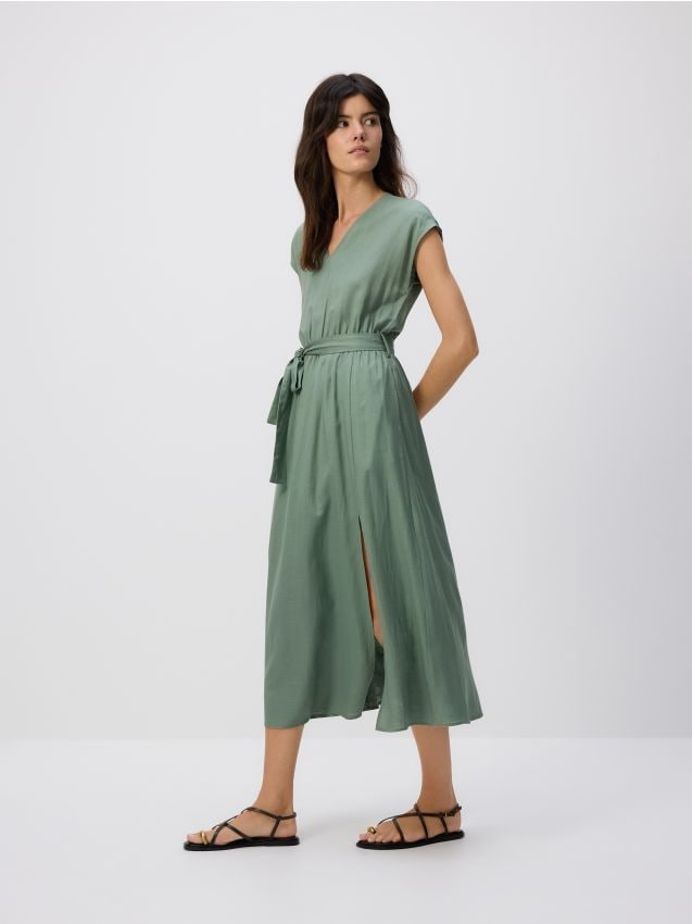 Robe midi avec mélange de lin - RESERVED