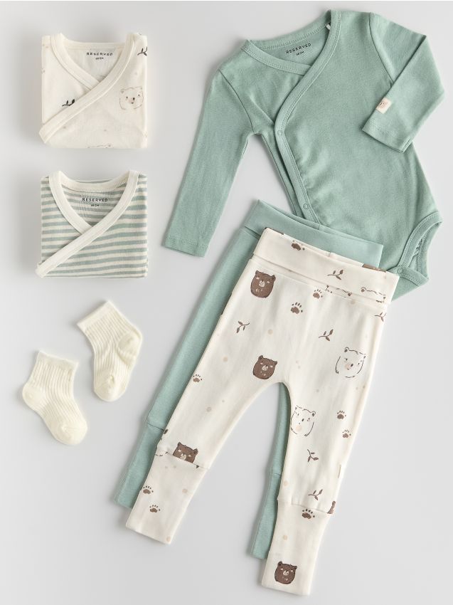 Reserved - Set 3 body-uri din bumbac - verde-deschis