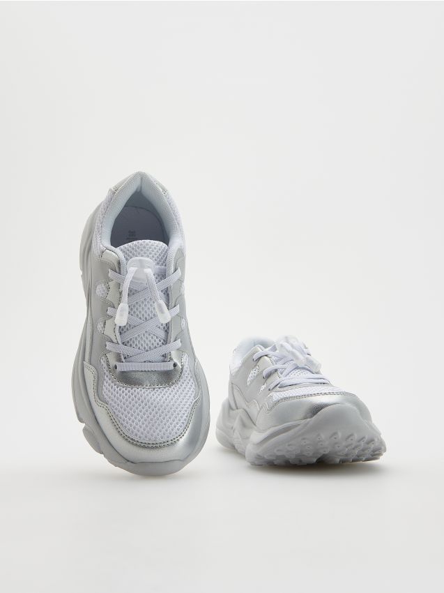Reserved - pantofi sport cu efect metalizat - alb