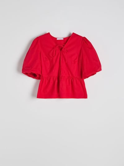 Cotton rich blouse with puff sleeves