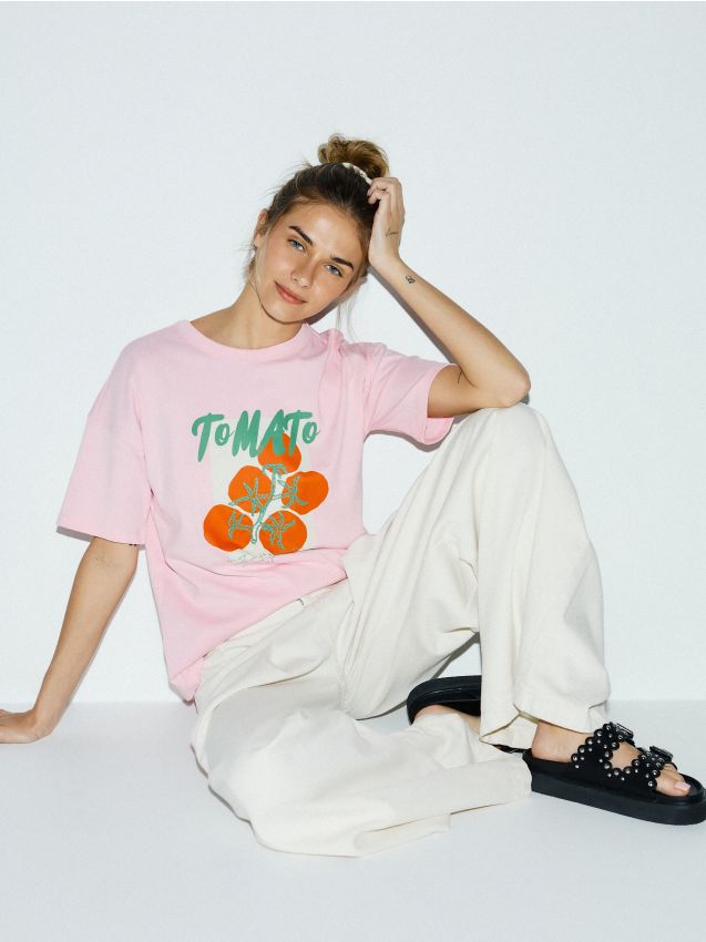 Reserved - Tricou oversized cu imprimeu - roz Reserved - Tricou oversized cu imprimeu - roz