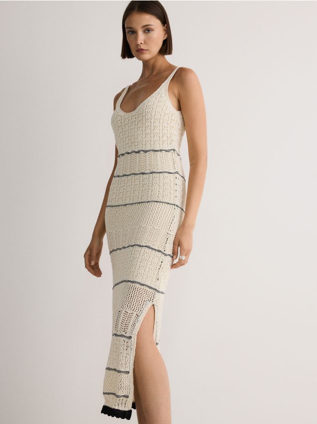 Reserved - rochie maxi din jerseu cu bretele subțiri - nude