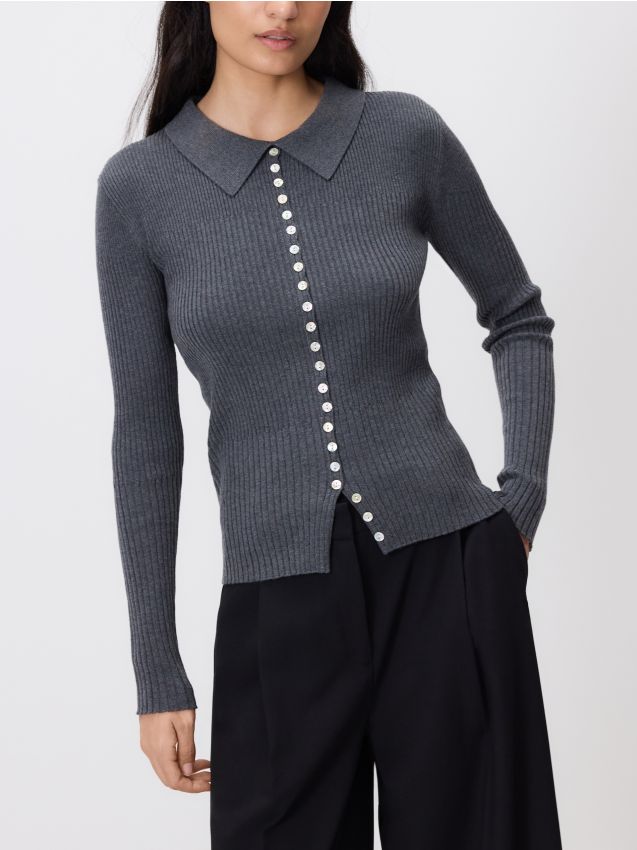 Reserved - Cardigan cu nasturi decorativi - gri-neutru