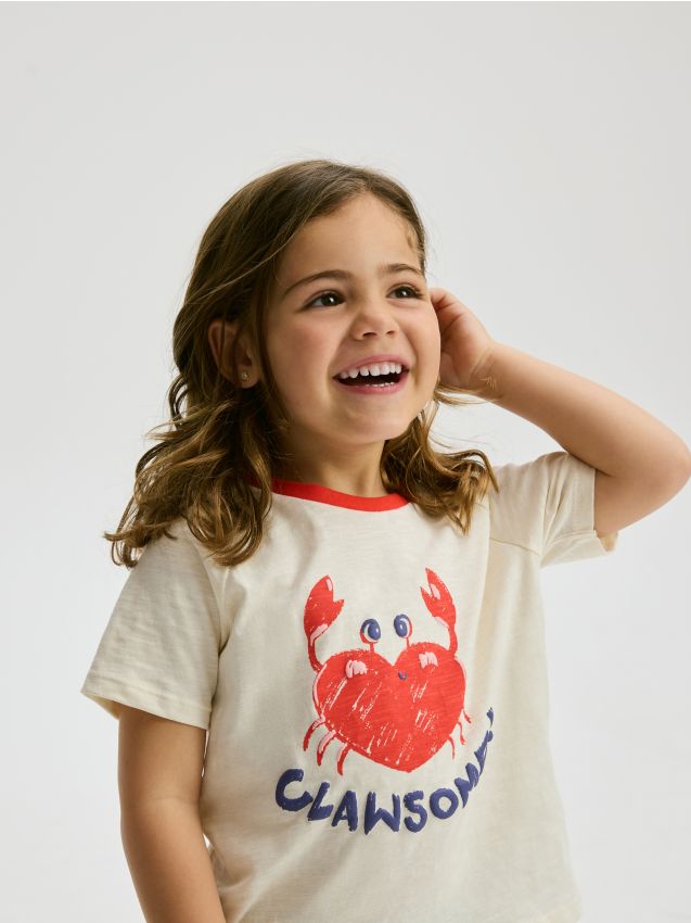 Reserved - Tricou cu imprimeu în relief - crem