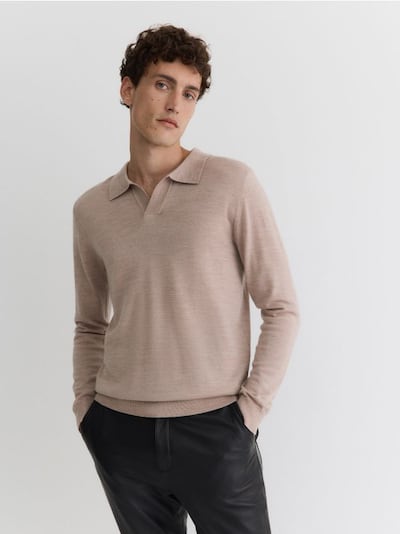 Poloshirt met lange mouwen van merinowol