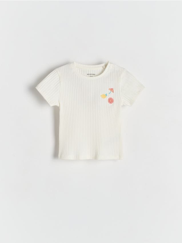 Rib knit T-shirt with embroidery detail - RESERVED