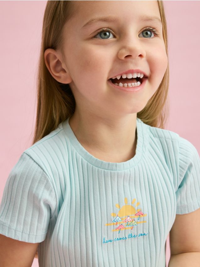 Rib knit T-shirt with embroidery detail - RESERVED