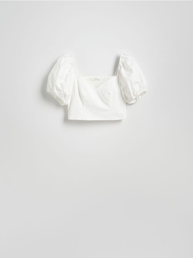 Cropped blouse with puff sleeves - RESERVED