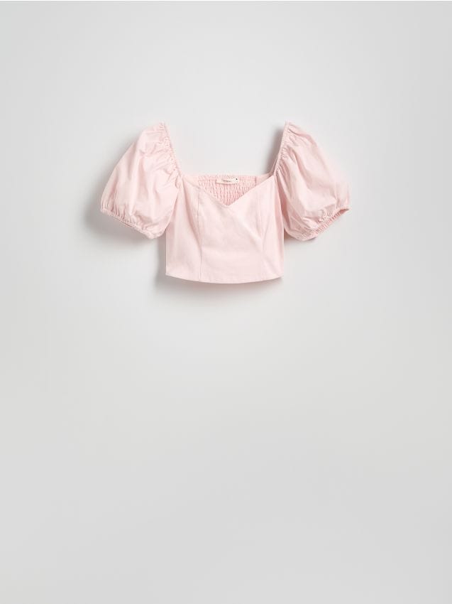 Cropped blouse with puff sleeves - RESERVED