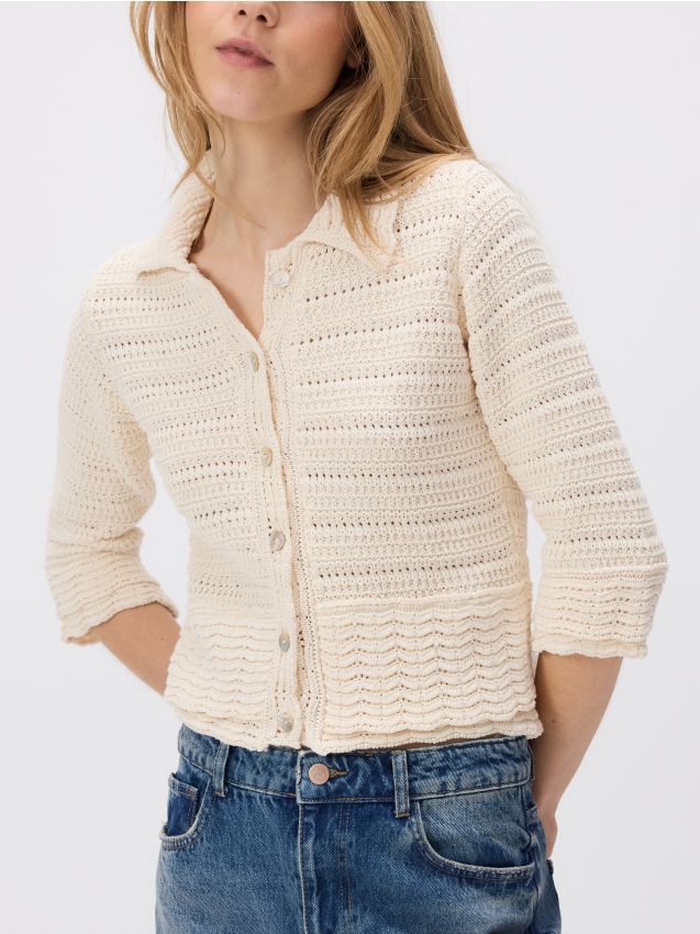 Openwork cotton rich cardigan