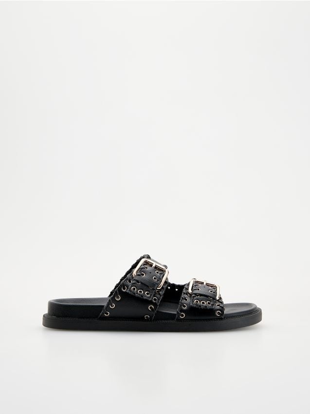 Leather slides with hardware - RESERVED
