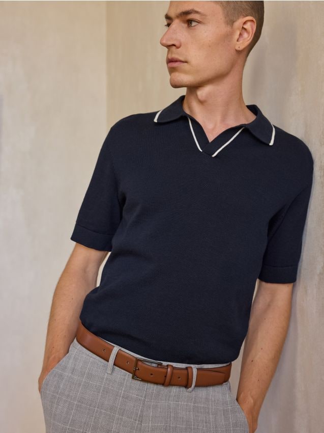 Linen blend polo shirt - RESERVED