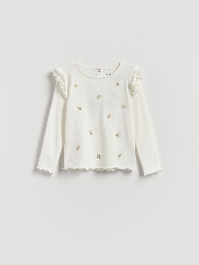 Rib knit blouse with embroidery detailing - RESERVED