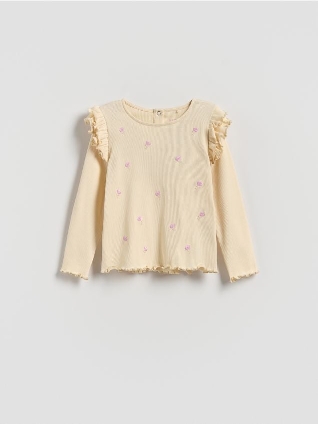 Ribgebreide blouse met borduursel - RESERVED