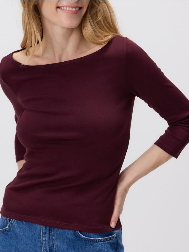 Reserved - Tricou cu mânecă lungă, din bumbac - maro