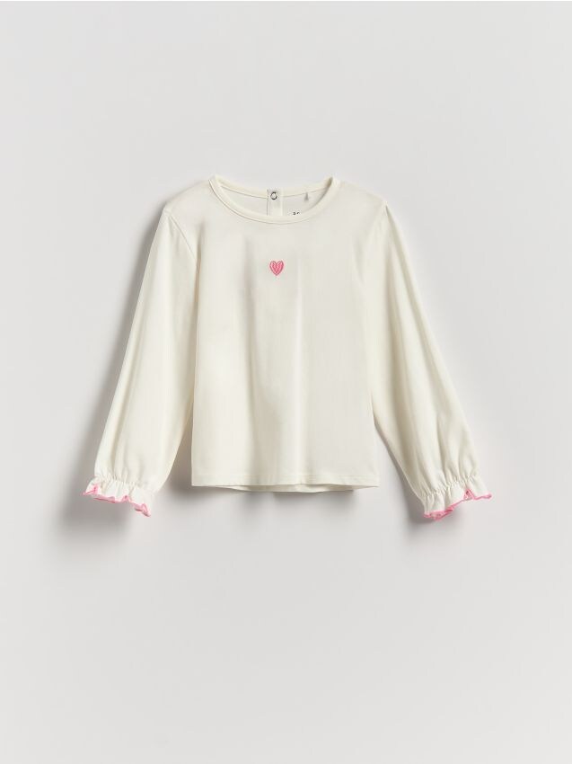 Reserved - Tricou din bumbac cu broderie - crem