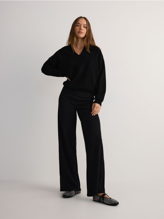 Reserved - Pantaloni wide leg - negru