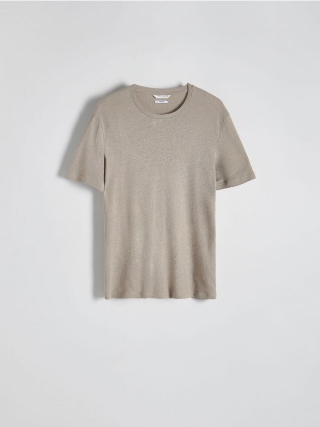Reserved - tricou regular fit, cu adaos de in - verde-oliv