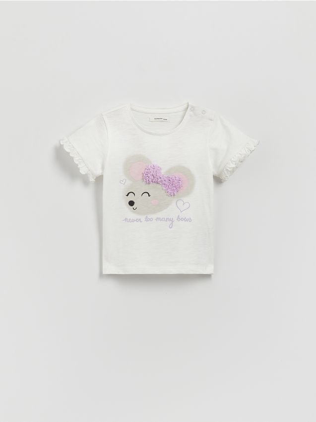 Reserved - Tricou din bumbac cu aplicații - crem