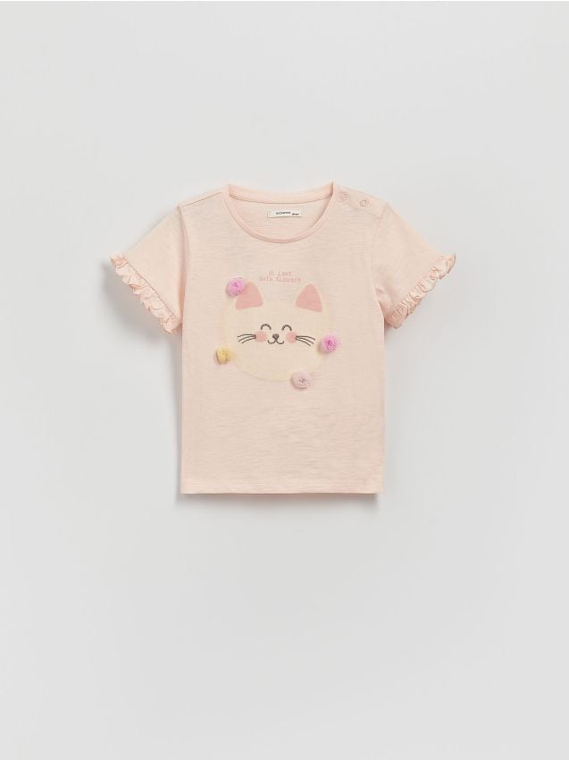 Reserved - Tricou din bumbac cu aplicații - roz-pastel