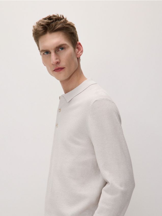 Reserved - pulover cu guler polo - crem