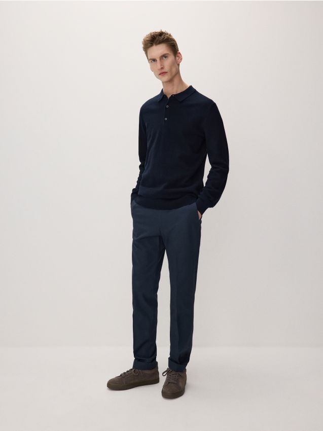 Reserved - pulover cu guler polo - bleumarin