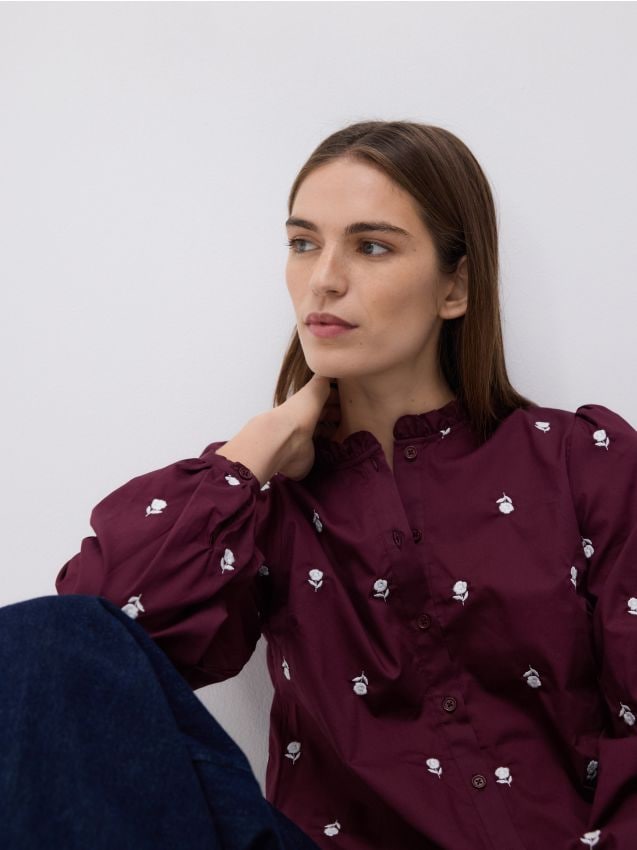 Reserved - Cămașă cu model brodat - maro