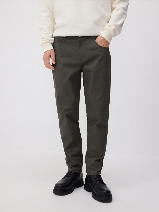 Reserved - Pantaloni slim fit in modal - verde polveroso