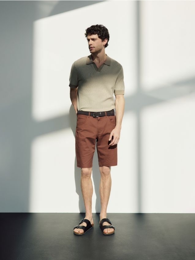 Reserved - Pulover polo din material structurat - bej Reserved - Pulover polo din material structurat - bej