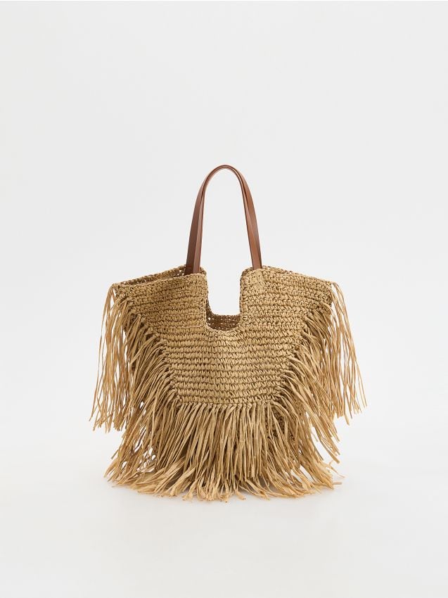 Woven basket bag with fringes - RESERVED