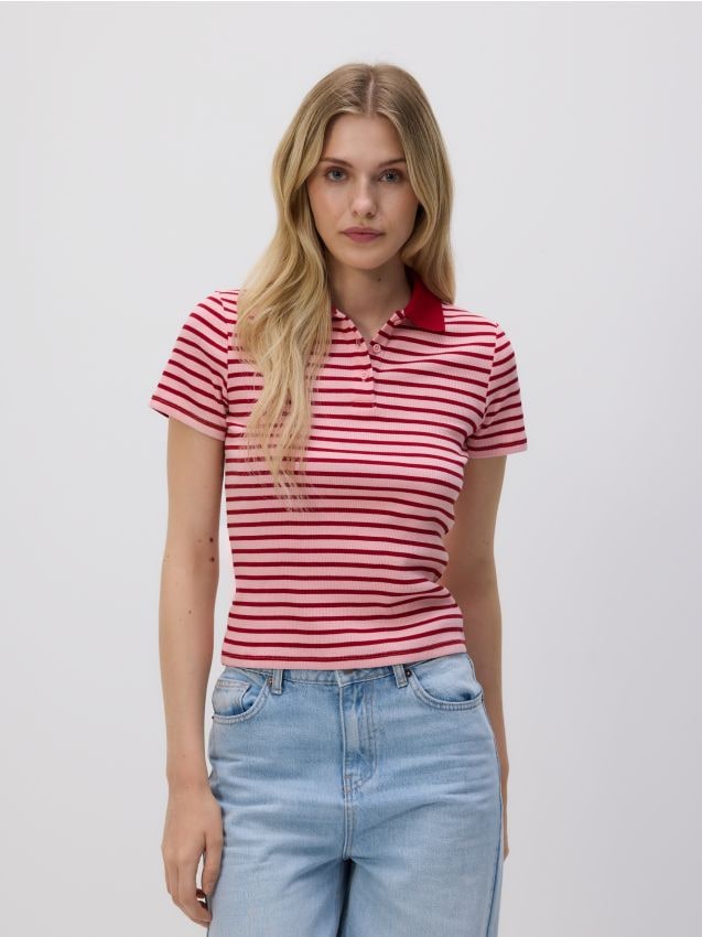 T-shirt polo w paski - RESERVED