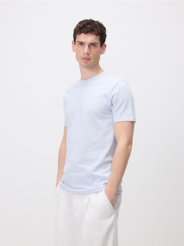 Reserved - Tricou regular fit din material structurat - albastru-pal
