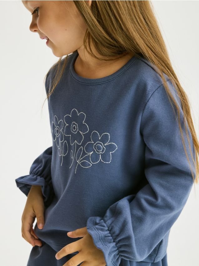 Reserved - Tricou cu detaliu brodat - bleumarin