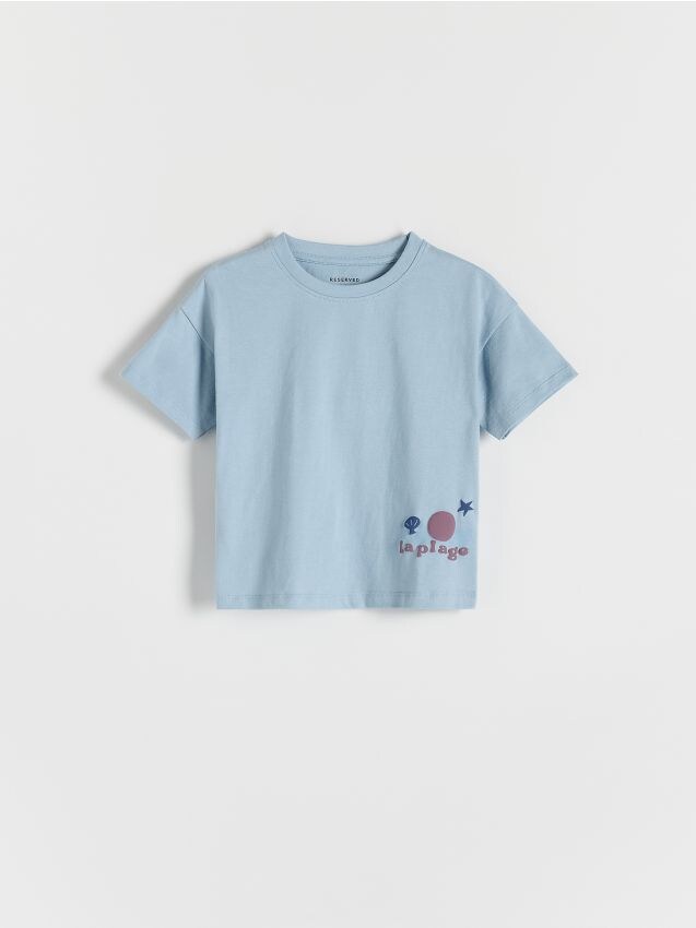 Reserved - tricou oversized cu aplicație - albastru-pal
