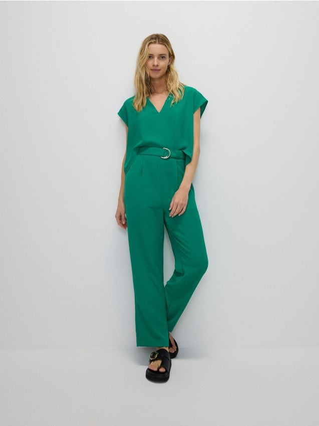 Reserved - salopetă cu curea decorativă - verde-aprins